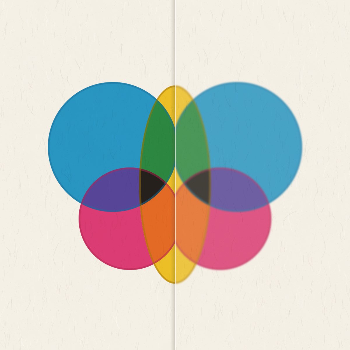 The Foldprint app icon: a cyan, magenta and yellow print, mirrored across a crease