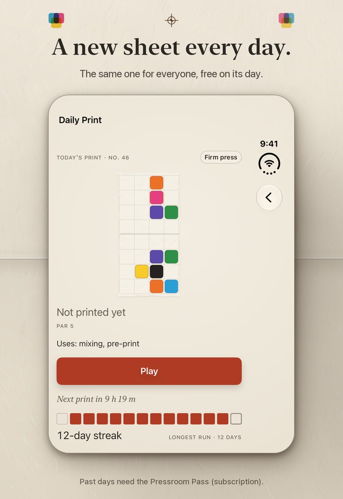 The Daily Print, iPhone Duo outer display. Headline: A new sheet every day.