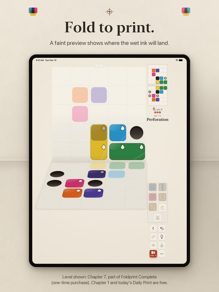 Level 7-5 mid-fold, iPad. Headline: Fold to print.