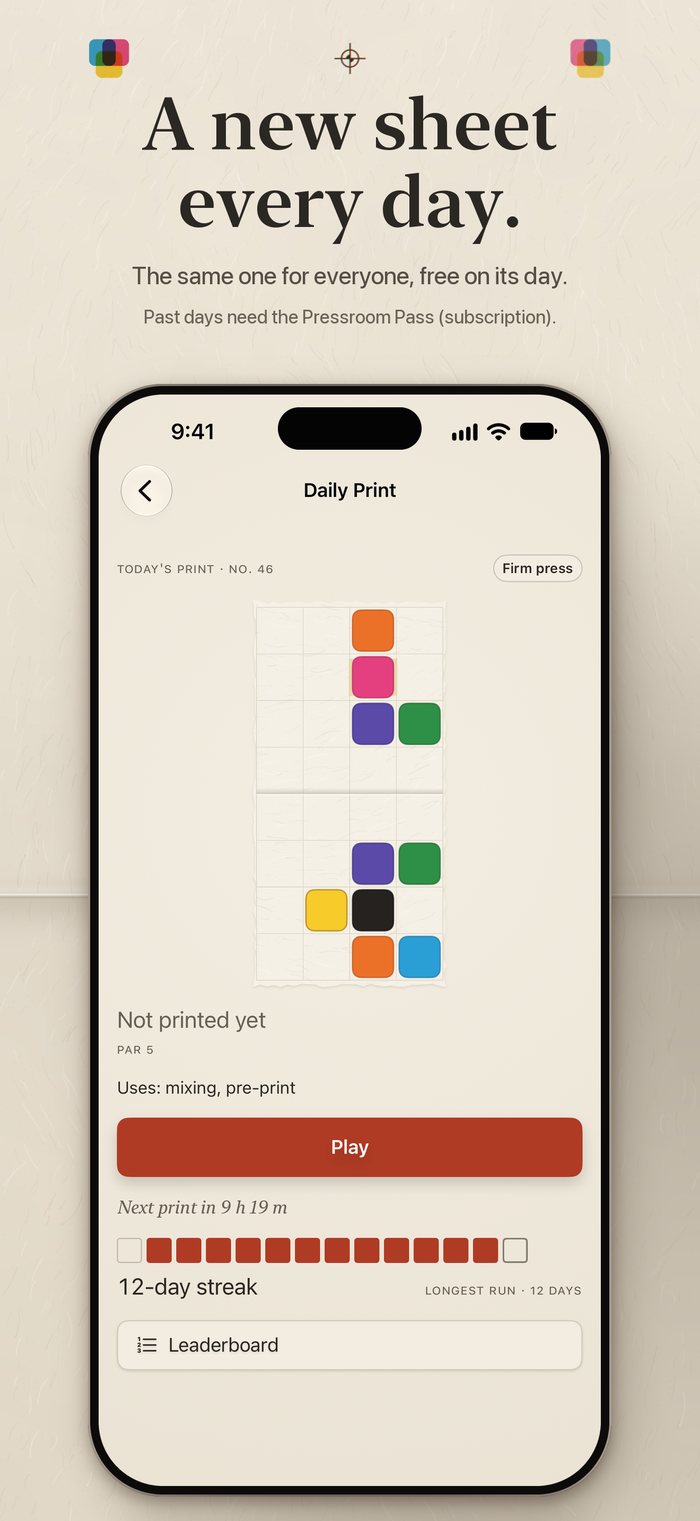 The Daily Print, iPhone. Headline: A new sheet every day.